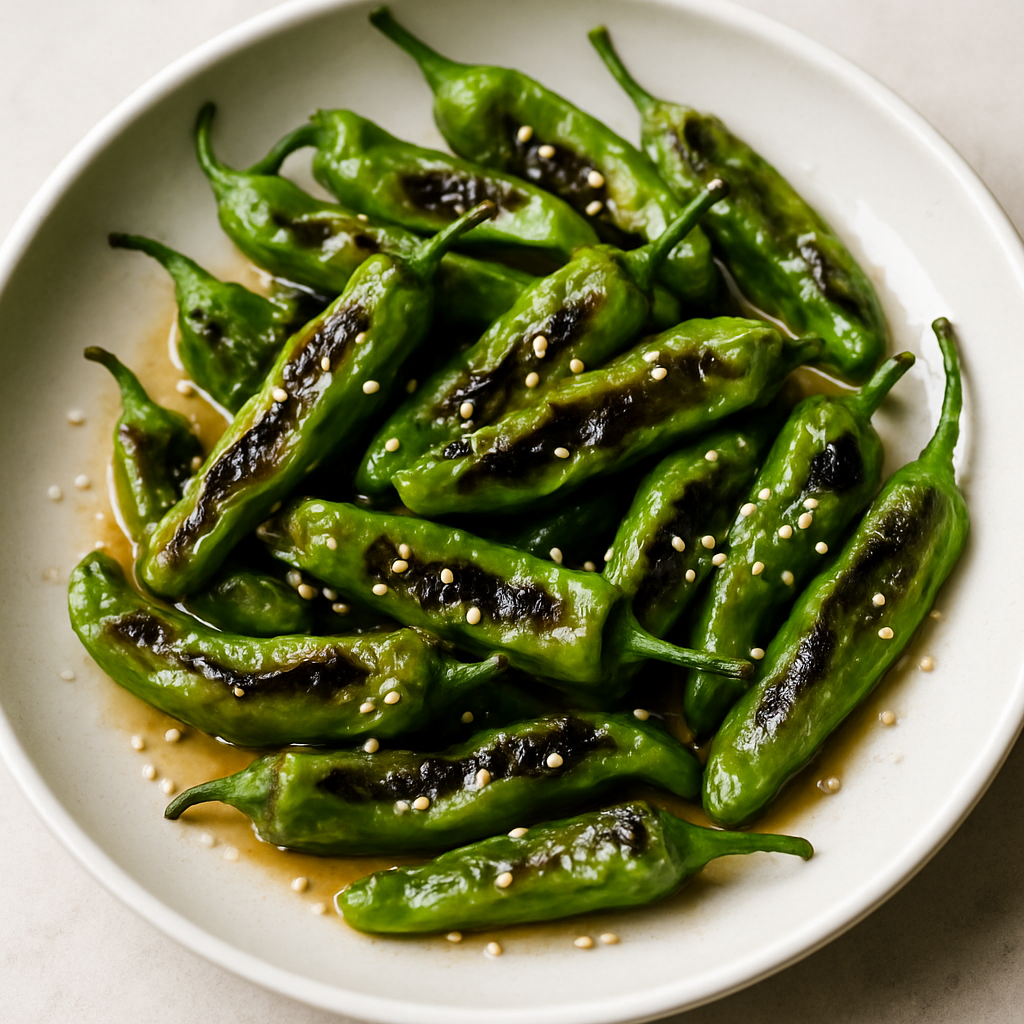 Grilled Shishito Peppers with Sesame Oil and Salt