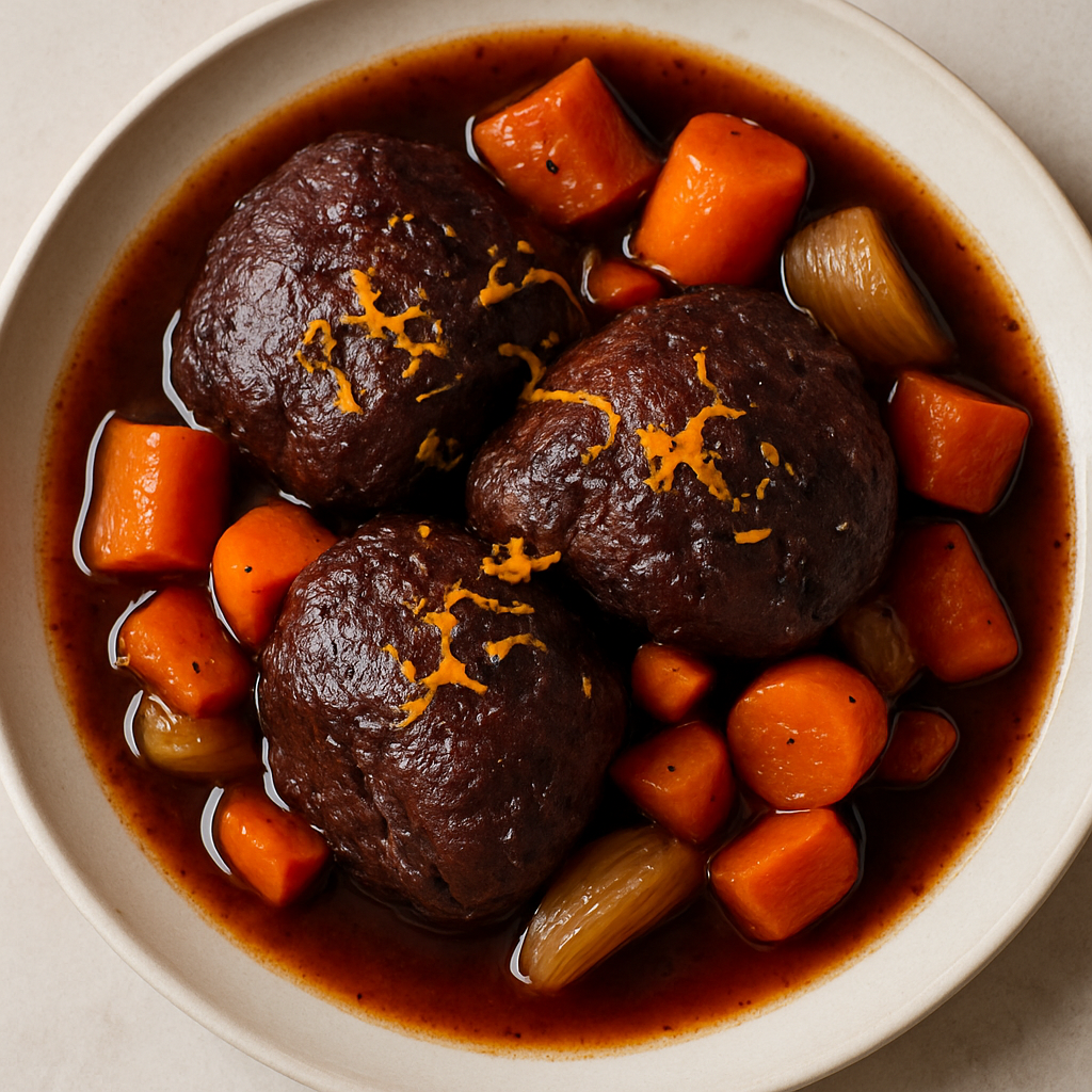 Beef Cheeks Braised in Red Wine with Orange Zest