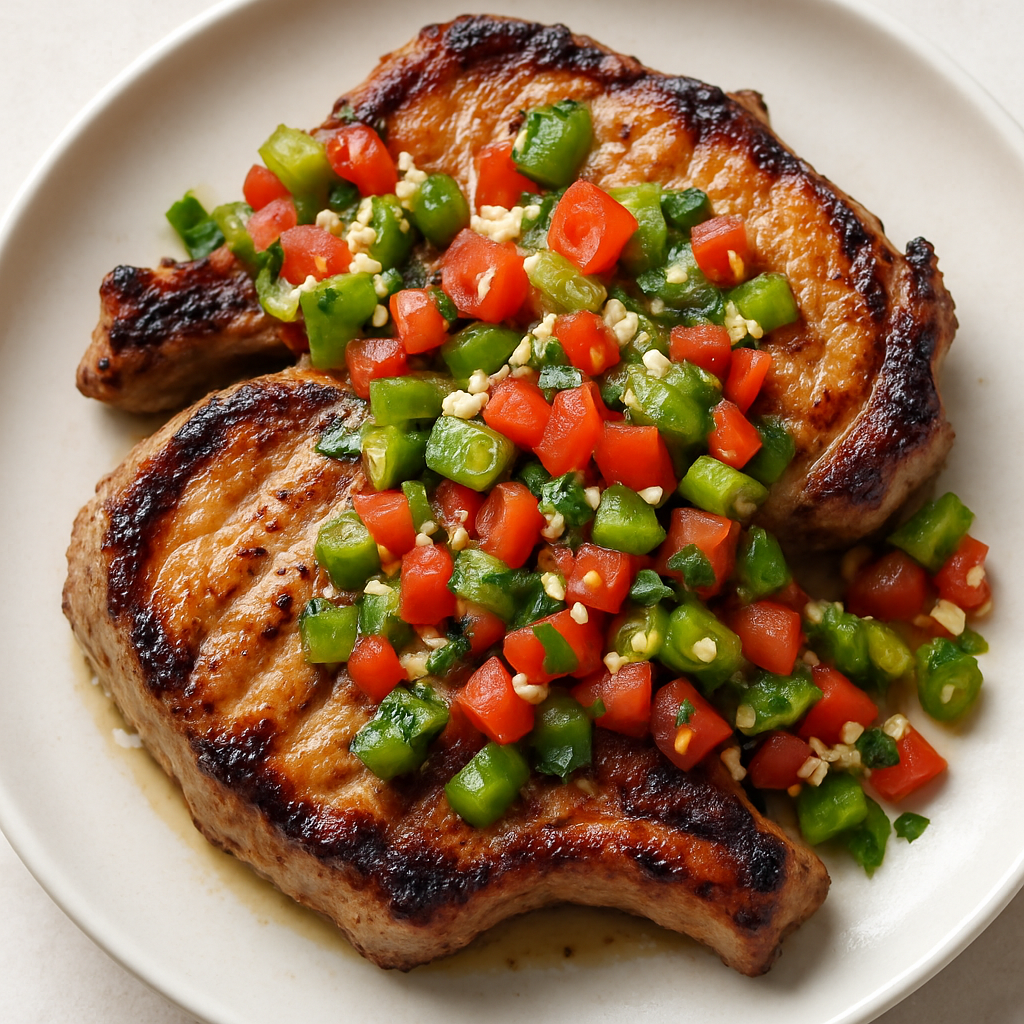 Grilled Pork Chops with Hatch Chile Pico de Gallo