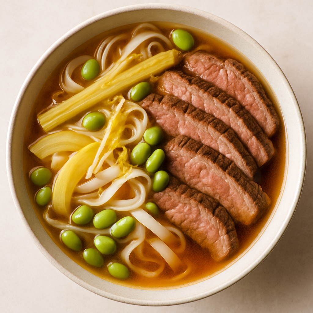 Aromatic Beef and Edamame Noodle Soup