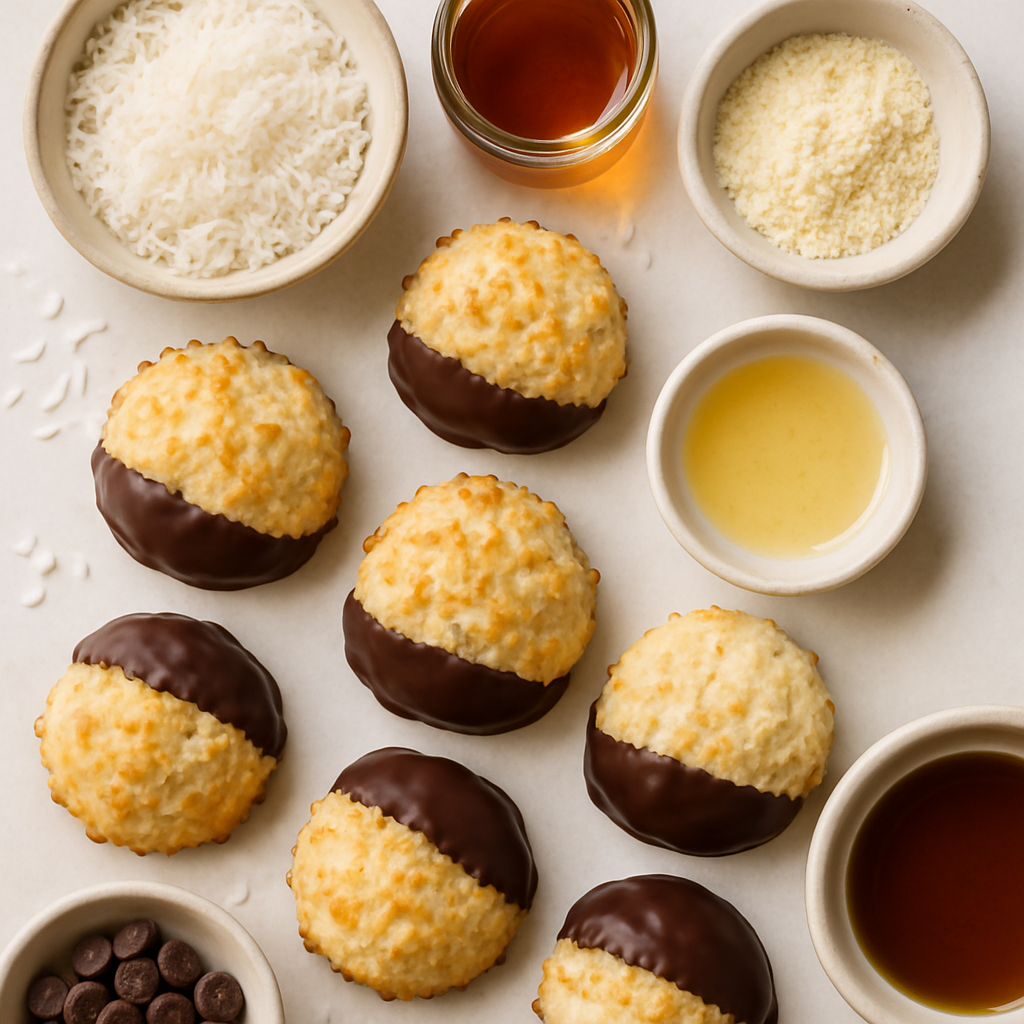 Macarrones de Coco y Arce con Cobertura de Chocolate Oscuro