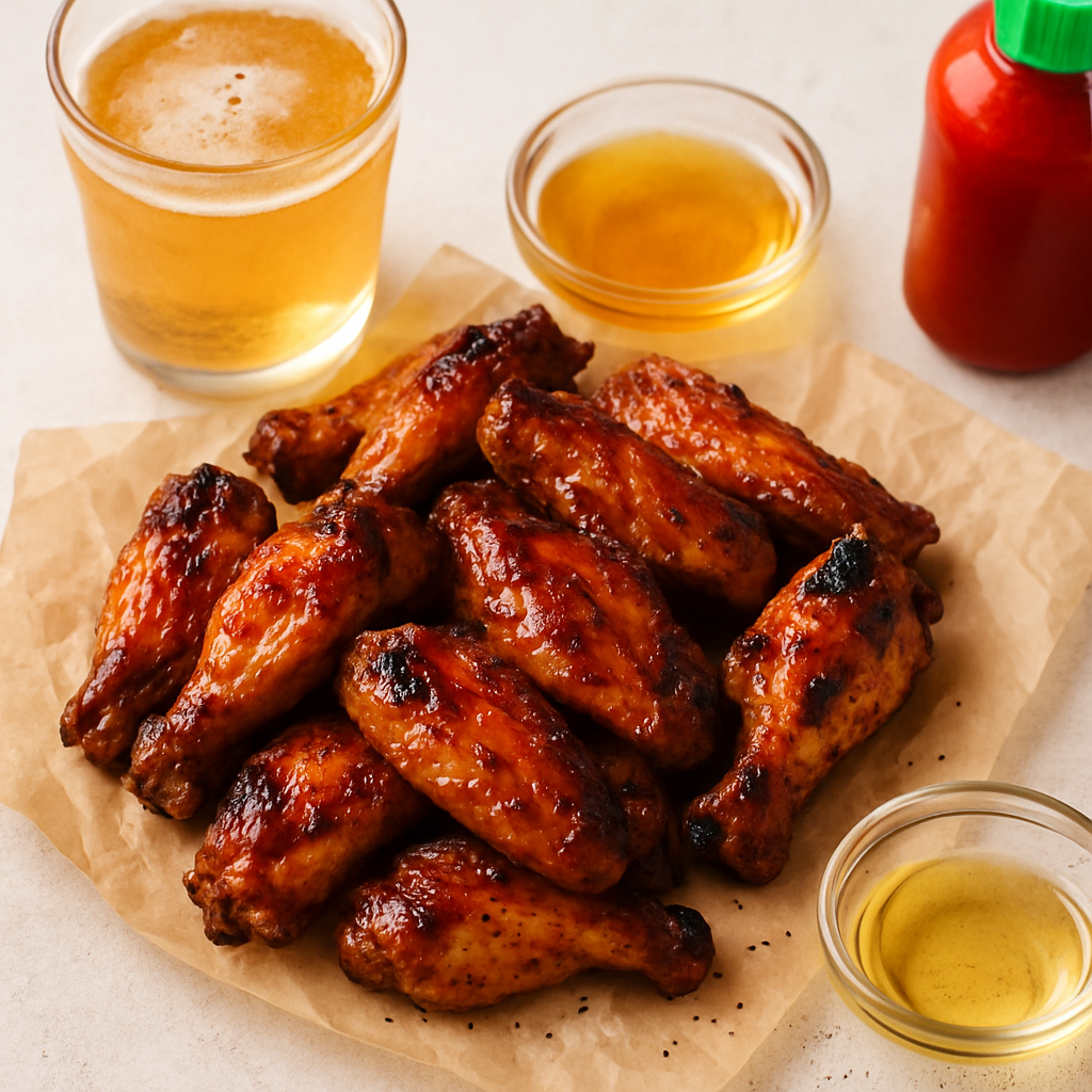 Alitas Braseadas en Cerveza con Miel y Sriracha