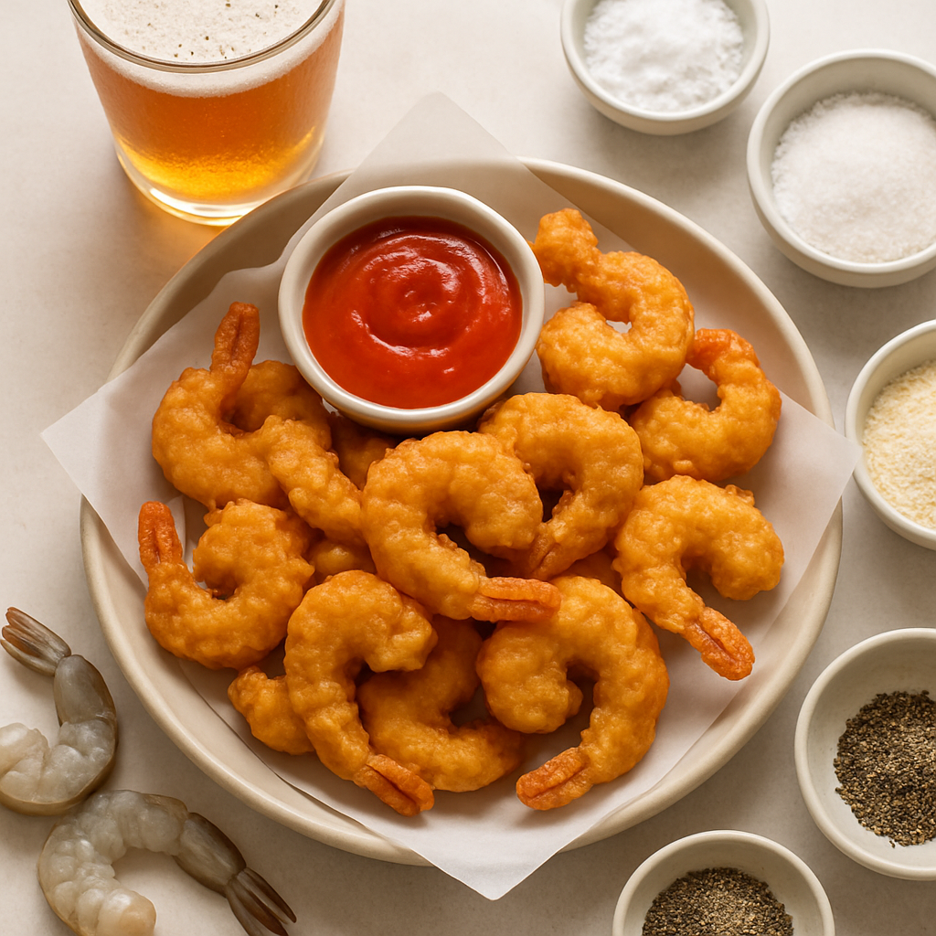 Camarones Rebozados en Cerveza y Queso Cheddar