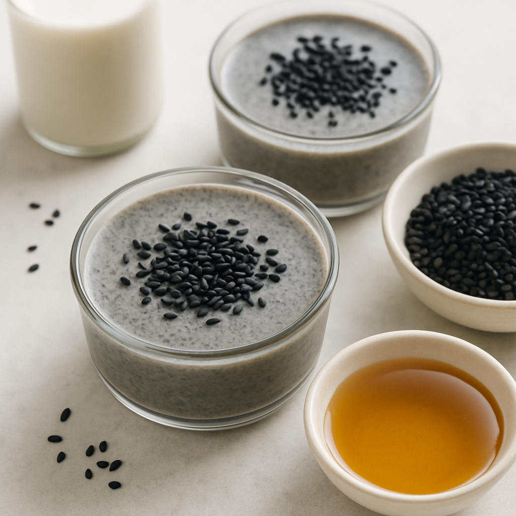 No-Bake Black Sesame and Honey Puddings
