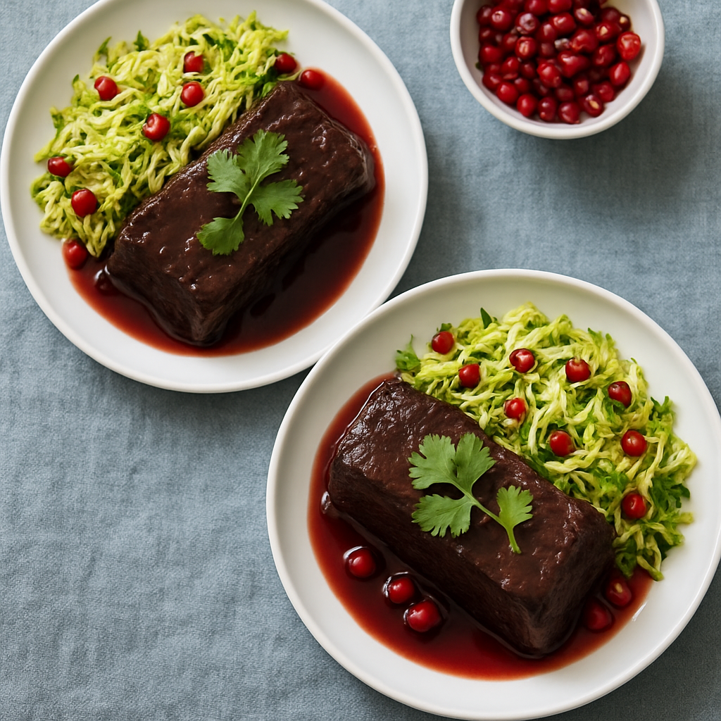 Costillas Cortas Sous Vide de 48 Horas con Salsa de Granada y Ensalada de Coles de Bruselas Encurtidas