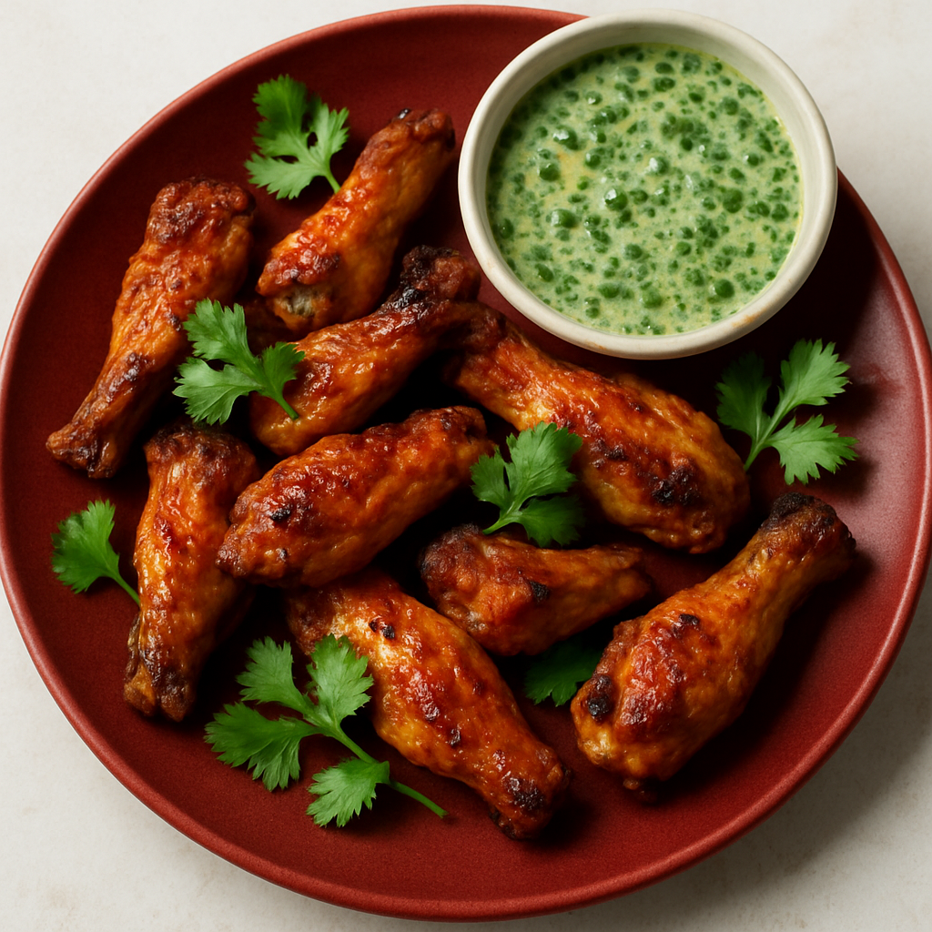Alitas de Pollo Picantes Asiáticas con Salsa de Hierbas para Mojar