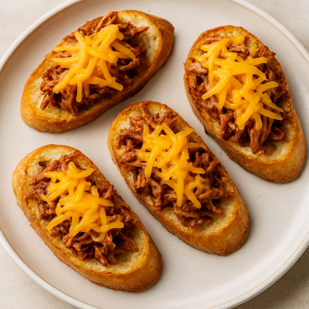 Cheddar Pulled Pork Crostini