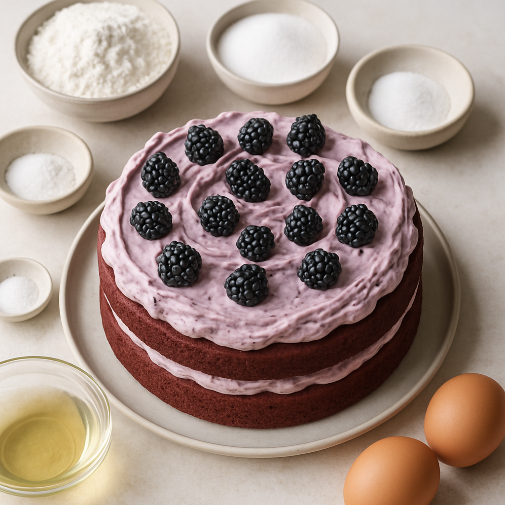 Red Velvet Cake with Blackberry–Cream Cheese Whipped Frosting