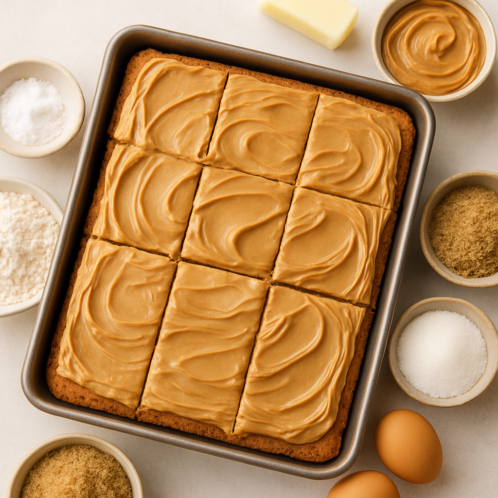 El Mejor Pastel de Mantequilla de Cacahuete en Bandeja