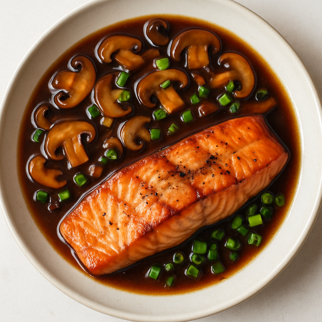 Teriyaki Mushroom Sauce with Grilled Salmon