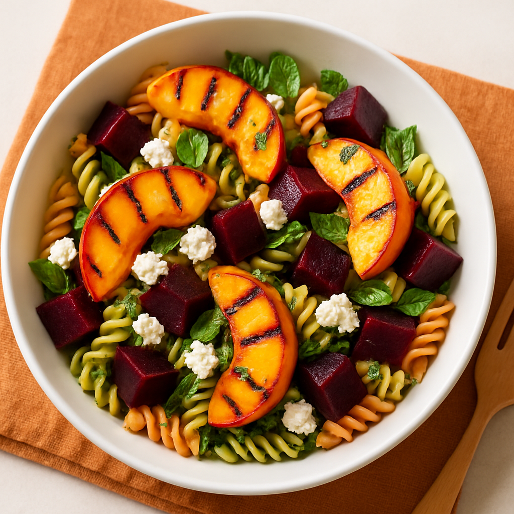 Summertime Macaroni Salad with Chèvre and Grilled Peaches
