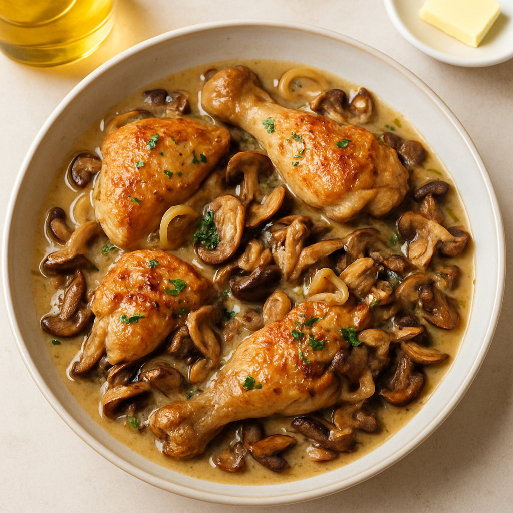 Pan-Fried Chicken in Mushroom Sauce