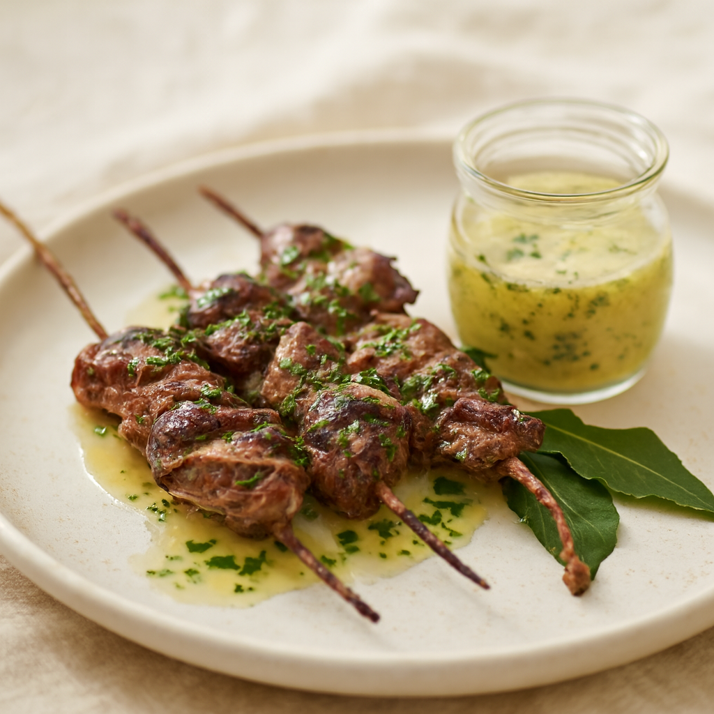Grilled Chicken Livers with Lemon Sauce