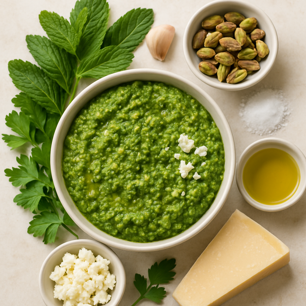 Fresh Mint, Feta, and Pistachio Pesto