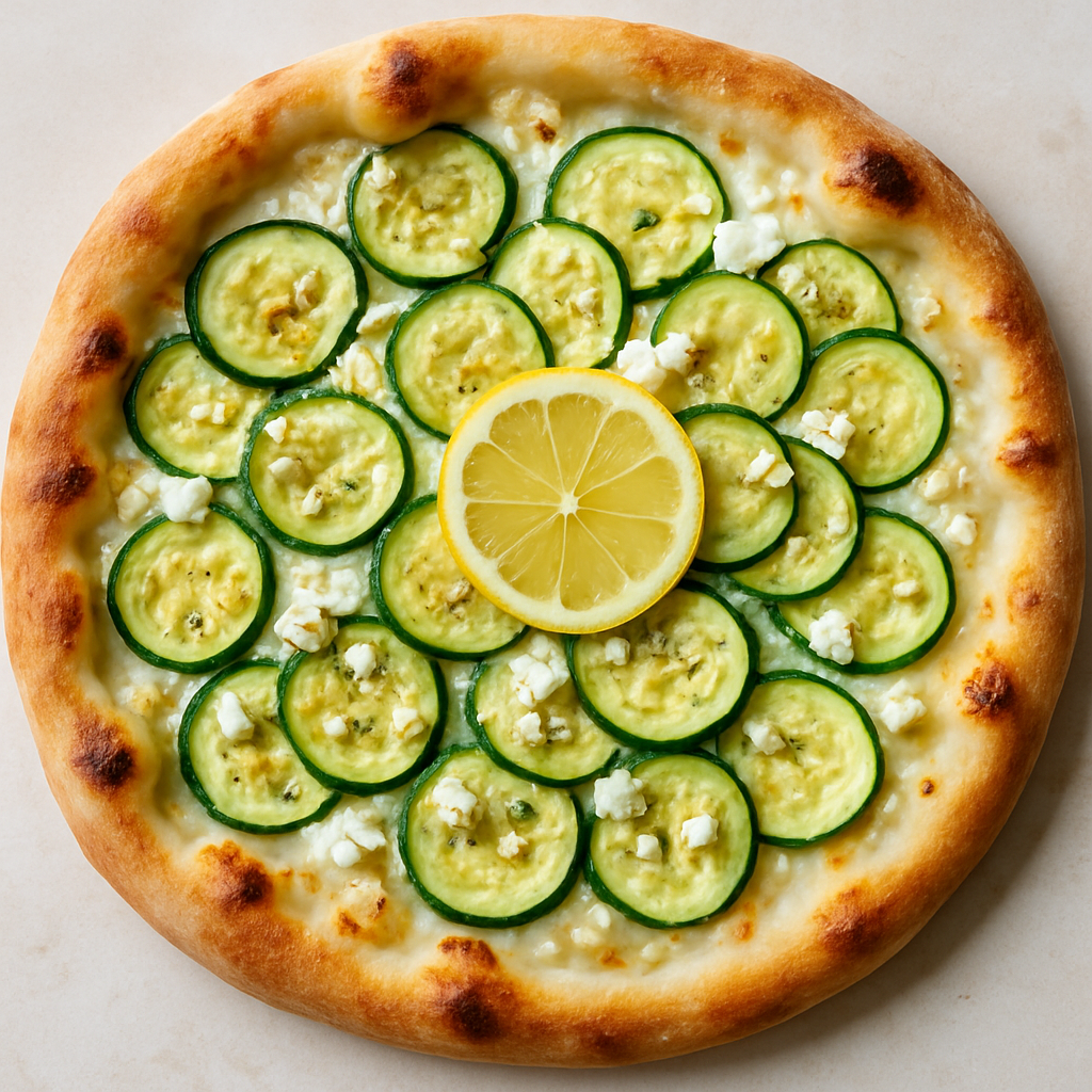 Pizza With Zucchini, Feta, Lemon, and Garlic