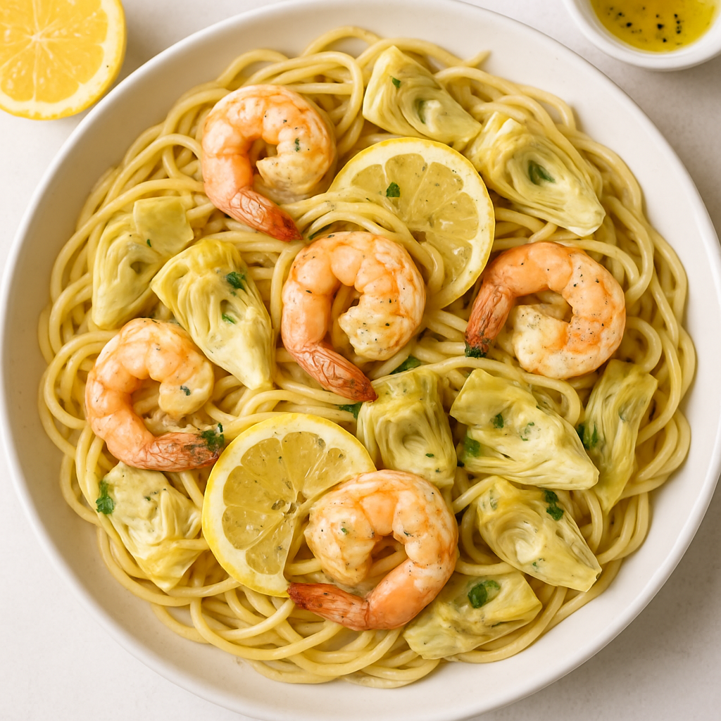 Lemon Artichoke and Shrimp Pasta