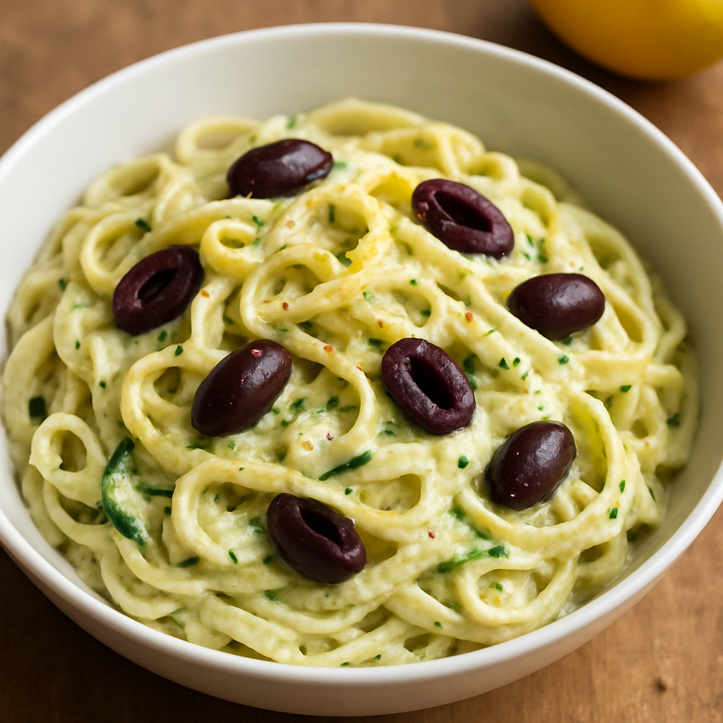 Lemon Ricotta Zucchini Pasta with Kalamata Olives