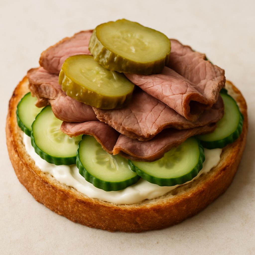 Sándwich de Carne Asada con Pepinillos y Pepinos