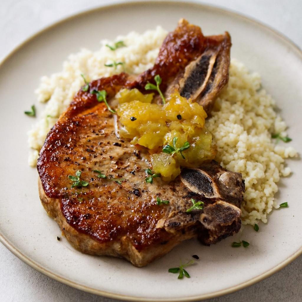 Chuletas de Cerdo con Hierbas y Chutney de Manzana con Beaujolais