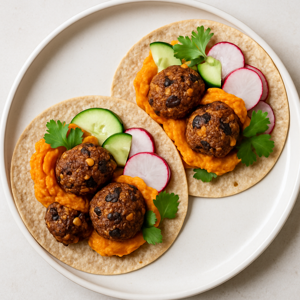 Chili Quinoa-Bean Bites with Chipotle Mashed Sweet Potatoes