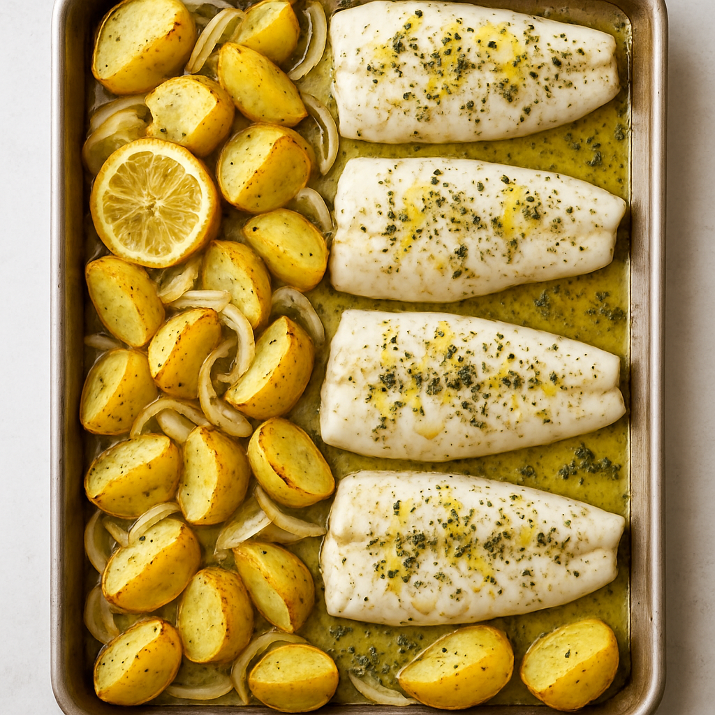Sheet Pan Fish With Lemon Potatoes