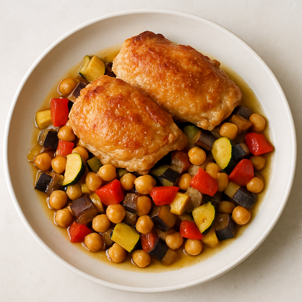 Muslos de Pollo con Ratatouille de Garbanzos