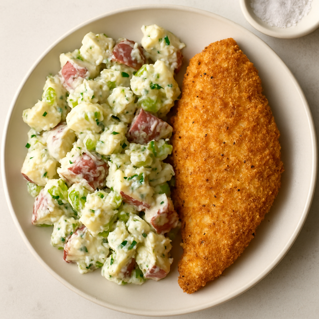 Oven-Fried Fish with Potato Salad