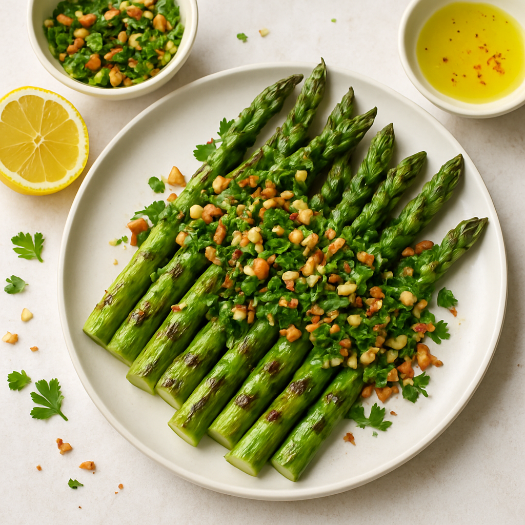 Grilled Asparagus with Almond-Parsley Gremolata