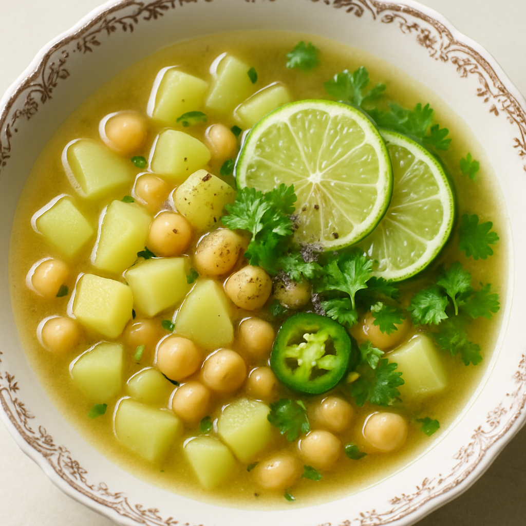 Chickpea, Potato and Chayote Soup with Himalayan Black Salt