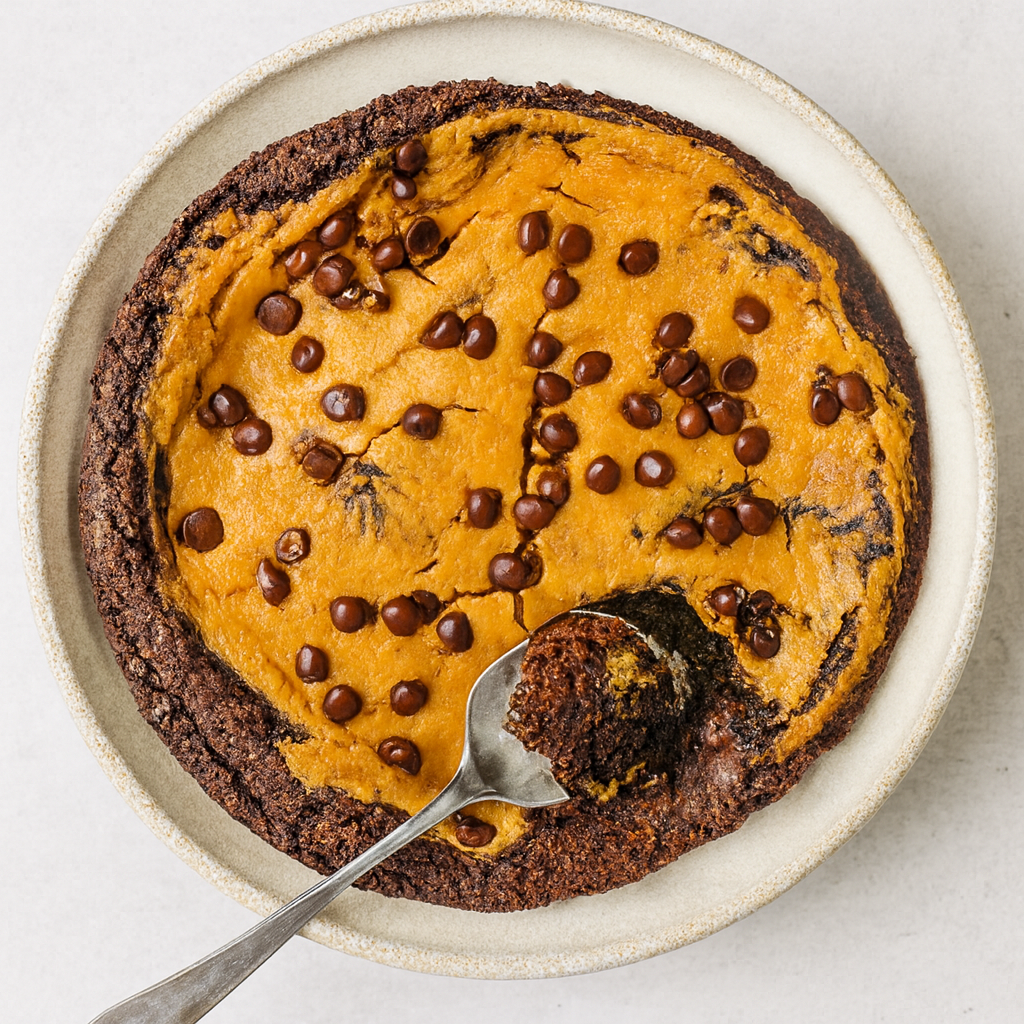 Brownie de Sartén con Cheesecake de Calabaza y Triple Chocolate
