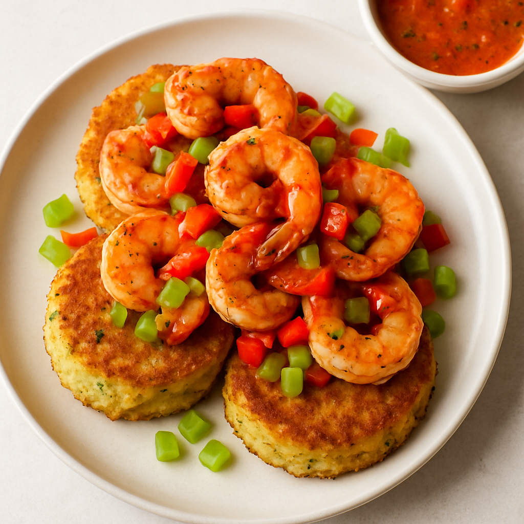 Crispy Potato Patties with Creole Shrimp