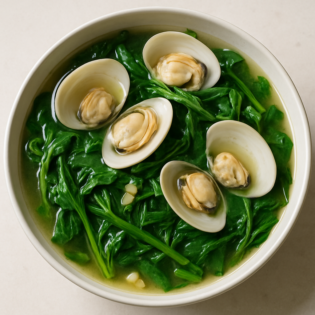 Sopa de Almejas Grandes con Espinaca Vietnamita