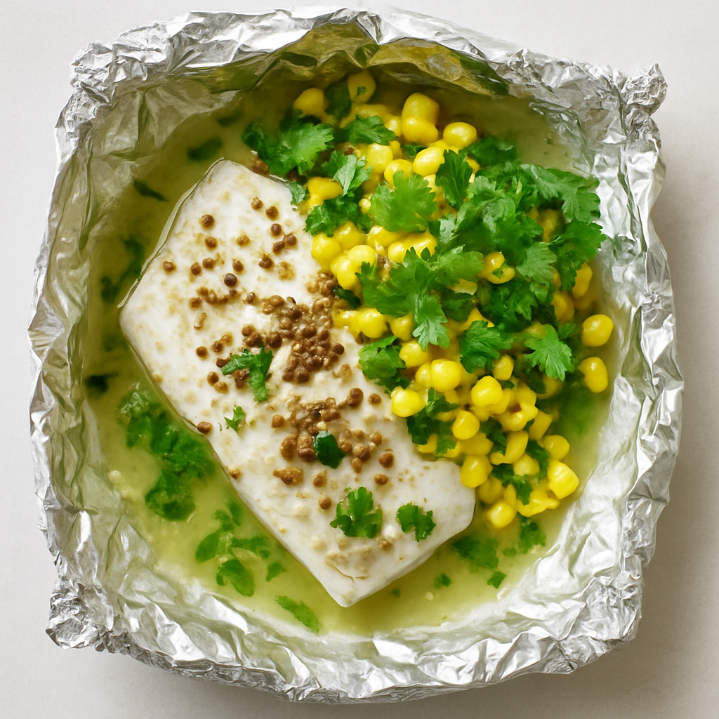 Pescado en Papel de Aluminio con Relish de Maíz