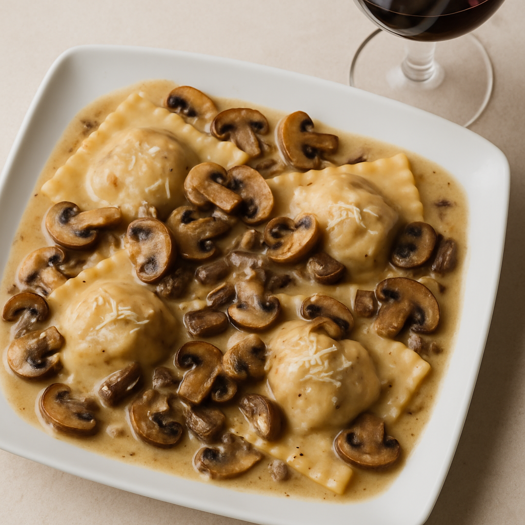 Ravioli de Costilla de Res con Salsa de Champiñones