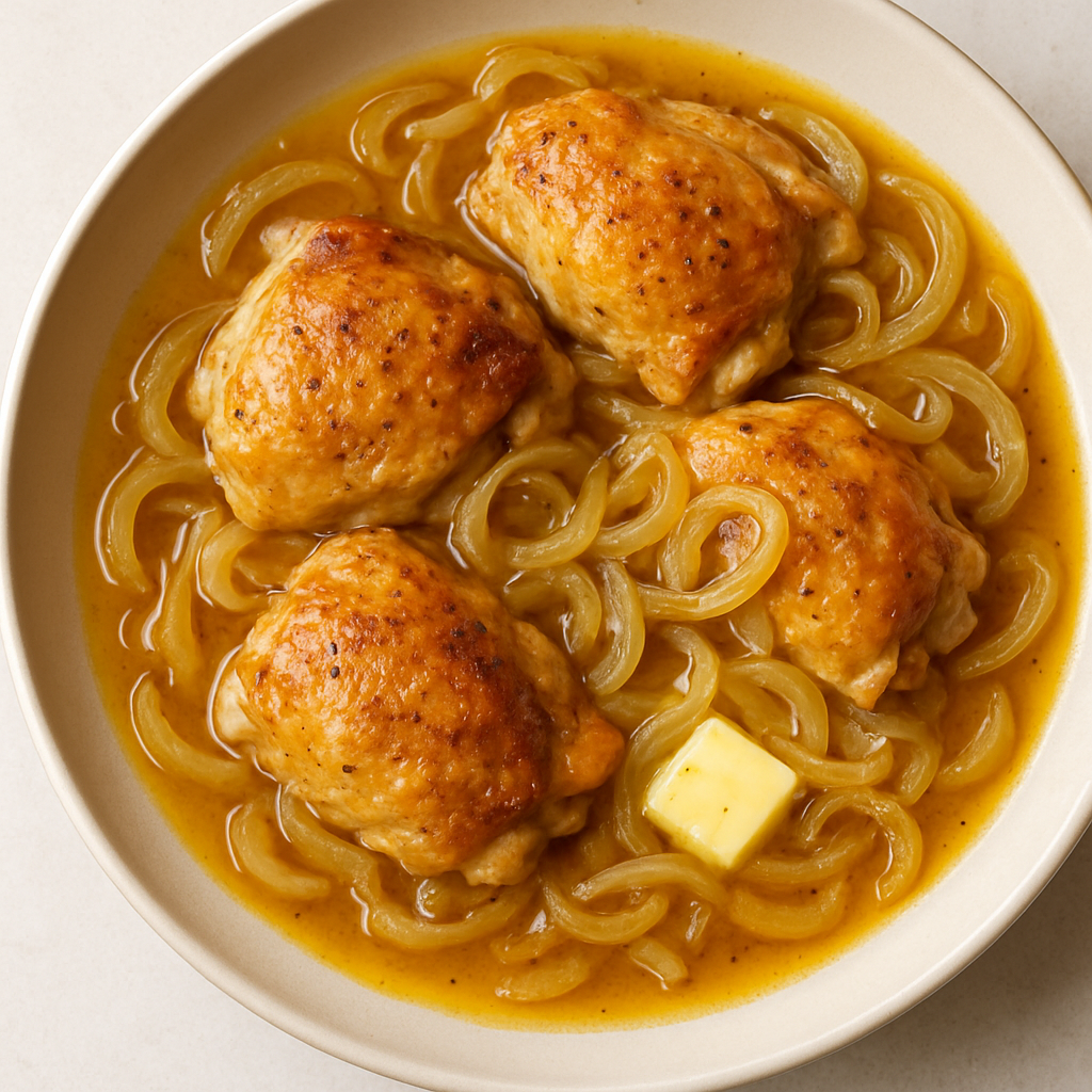Pollo Desmenuzado: Muslos de Pollo Guisados con Vinagre de Jerez y Cebollas