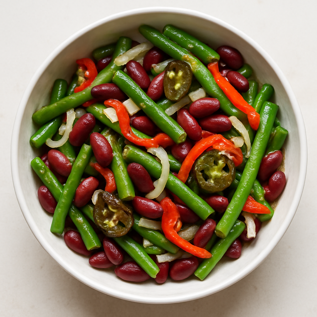 2-Bean Salad with Fire-Roasted Jalapeños and Pickled Red Peppers