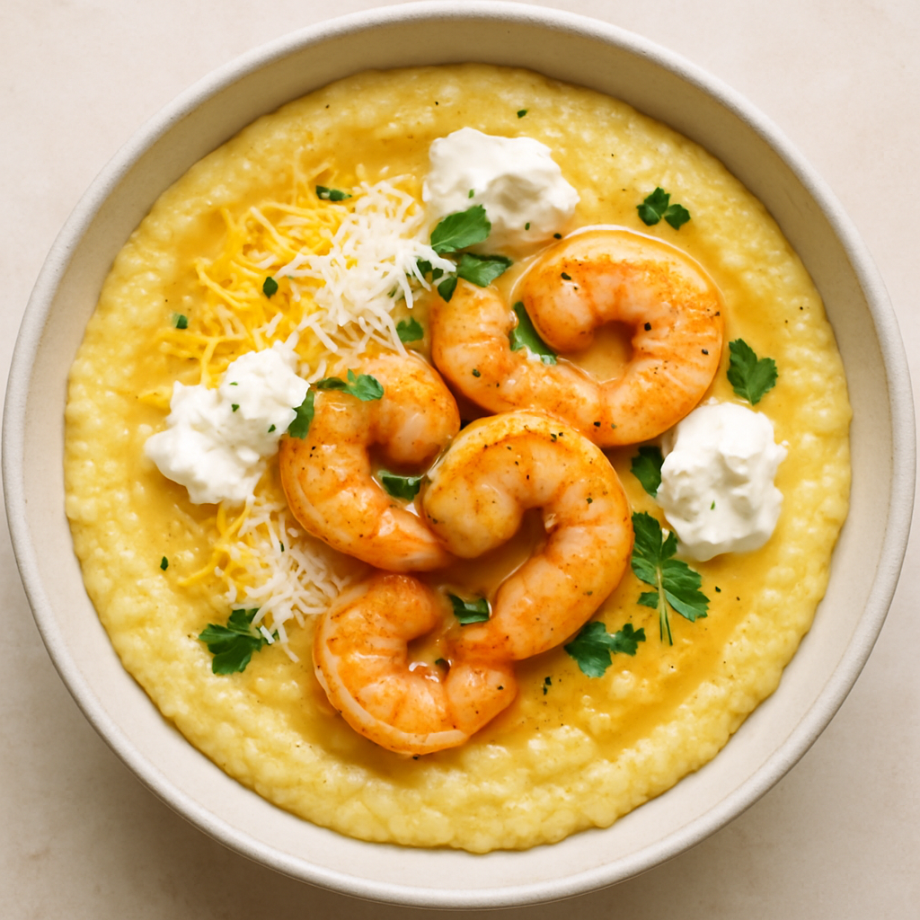 Camarones y Polenta a la Carolina