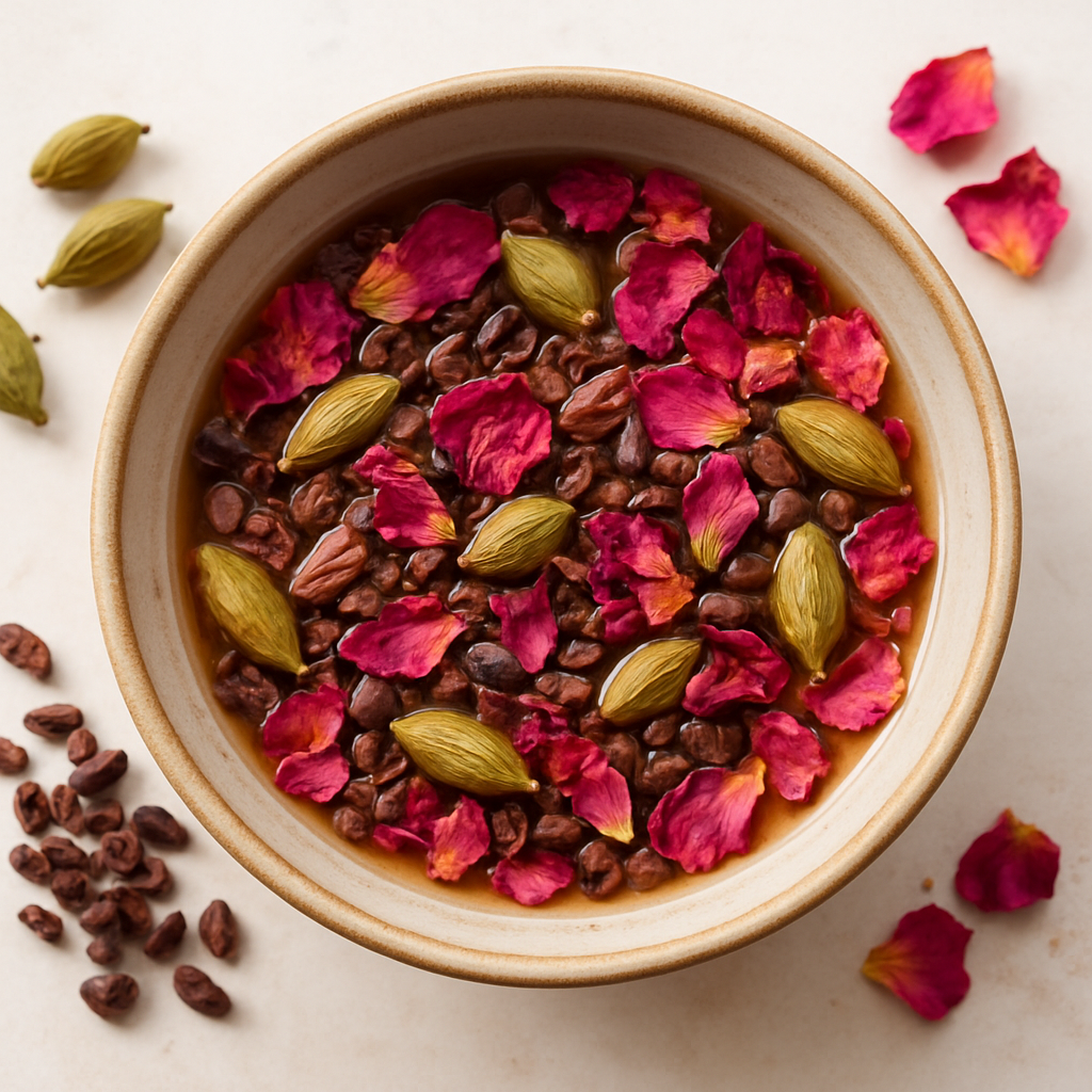 Mezcla de Té Herbal de Cacao, Cardamomo y Rosa