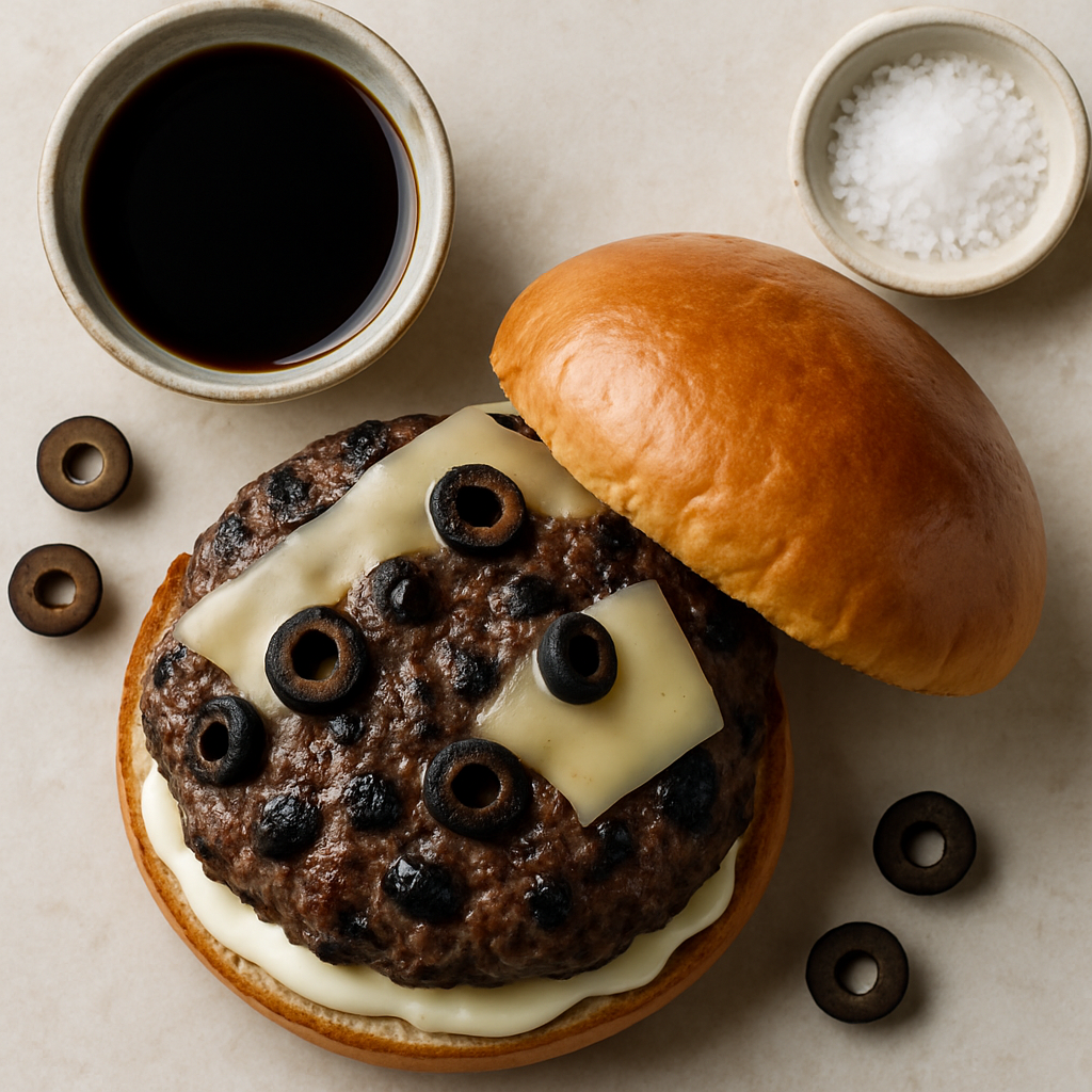 Hamburguesa de Aceitunas Negras a la Parrilla con Vinagre Japonés