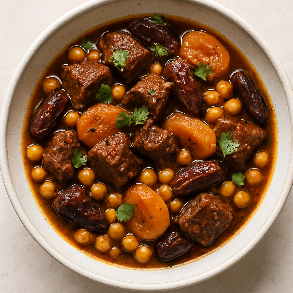 Tajín de Res con Garbanzos, Dátiles y Albaricoques