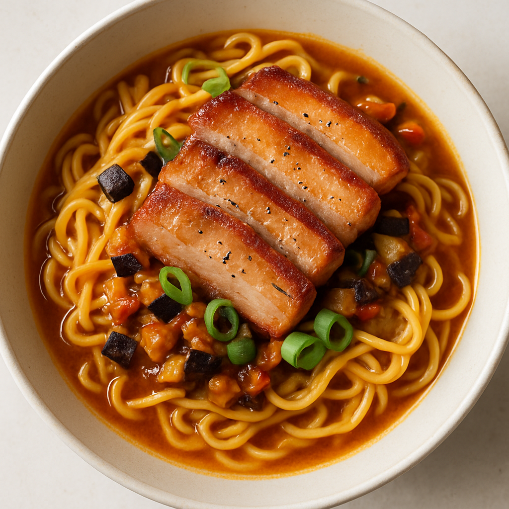 Chile-Eggplant Mazemen Ramen with Pork Belly