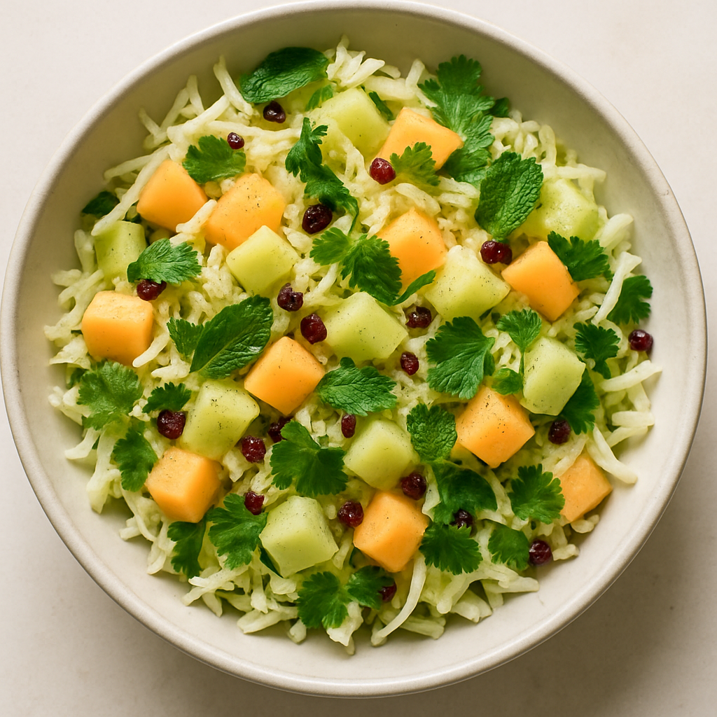 Shredded Cabbage, Melon and Mint Salad