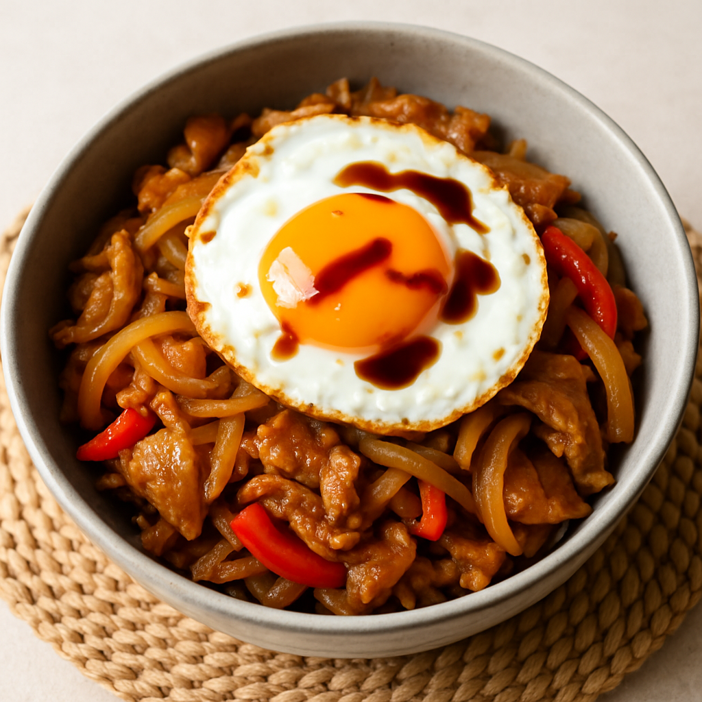 Donburi de Cerdo con Jengibre y Huevo Frito