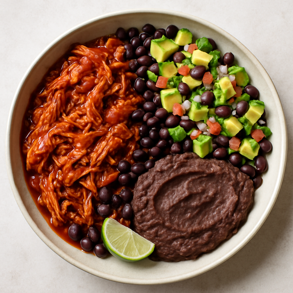 Pulled Chicken with Black Beans and Avocado Salsa