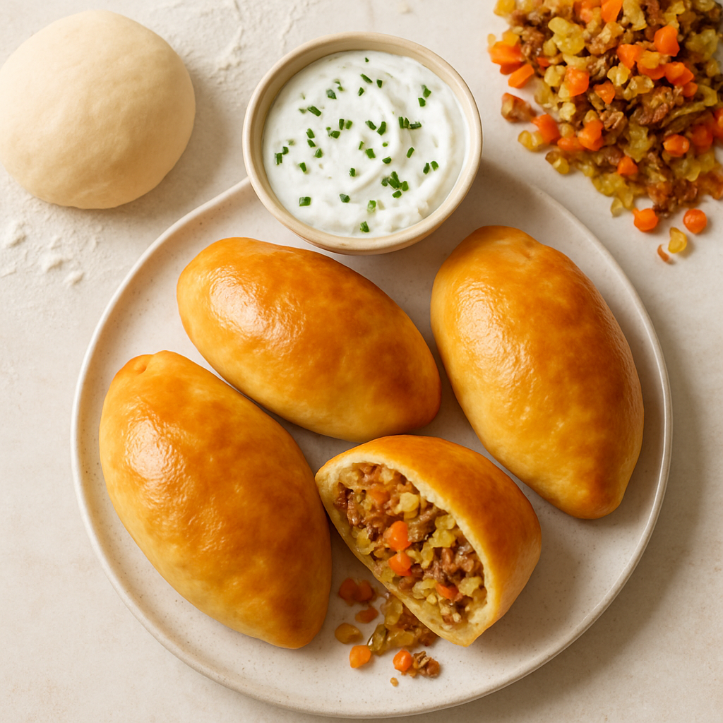 Eastern European-Inspired Beef Piroshki with Chive Sour Cream