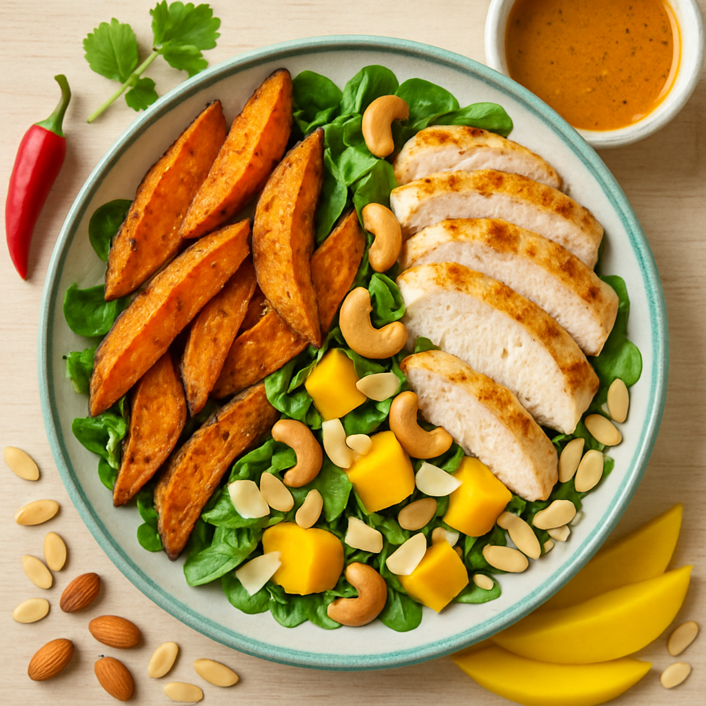 Roasted Sweet Potato Salad with Chicken and Mango Chipotle Vinaigrette