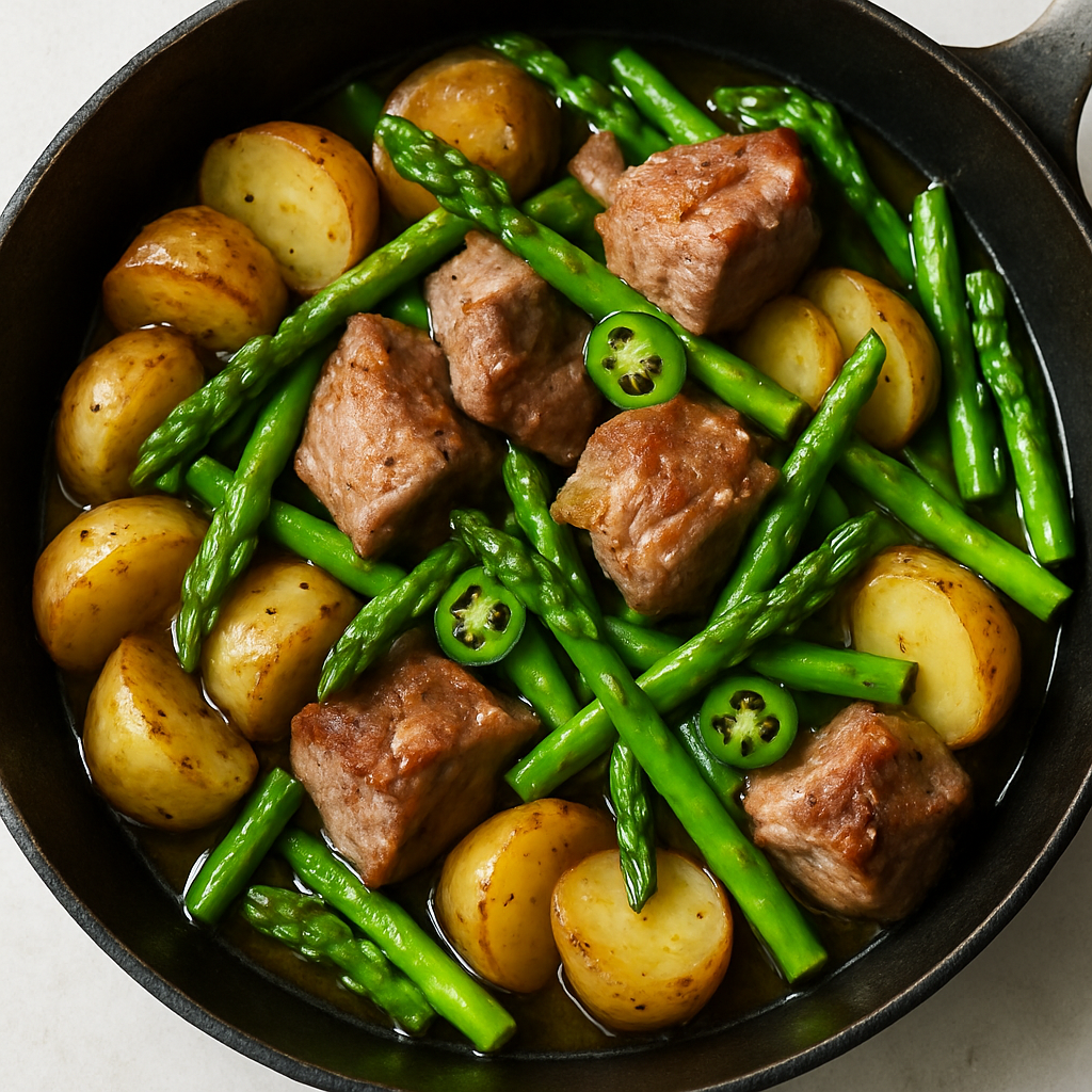 Easy One-Pan Pork and Potato Skillet with Asparagus