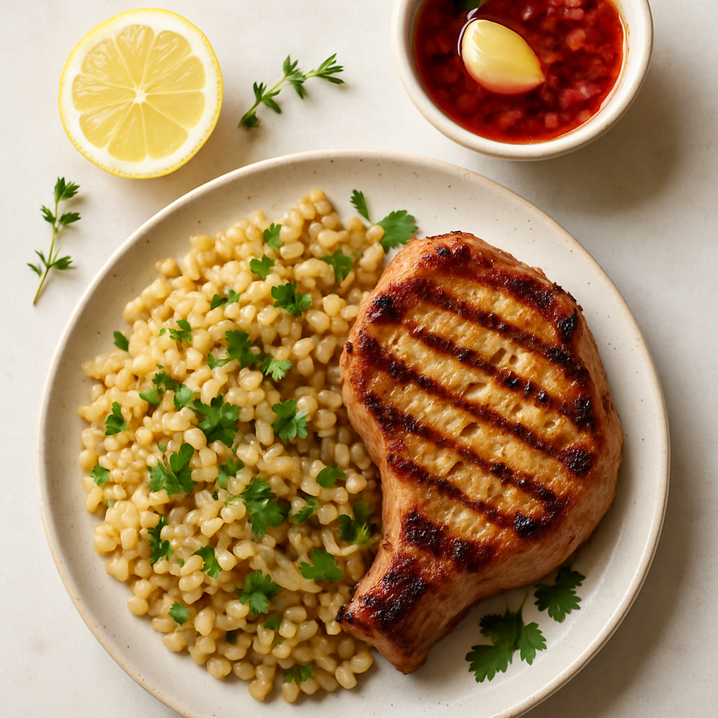 Grilled Pork with Lemon & Thyme Barley