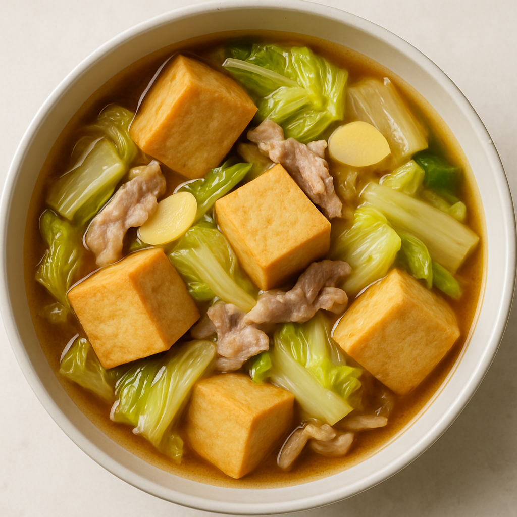 Simmered Frozen Tofu Soup With Pork and Cabbage