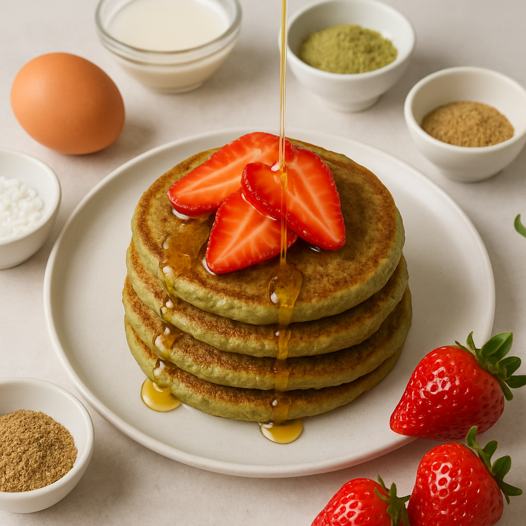 Matcha Pancakes with Milled Flax Seeds